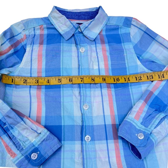 OshKosh B'gosh Boys 5T Blue Orange Plaid 100%Cotton Long Sleeve Button Up Shirt - Picture 4 of 11